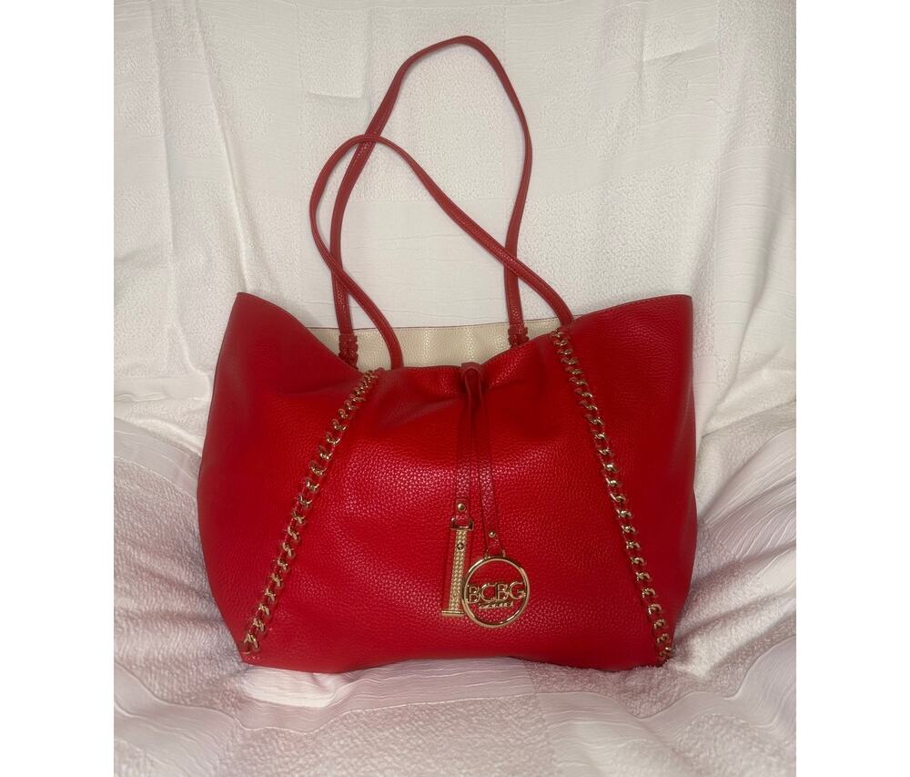 BCBG Red Tote with Dust Cover EUC